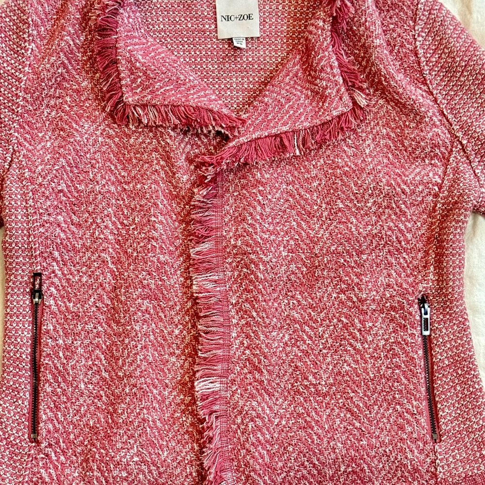 NIC+ZOE Fringe Tweed Blazer Jacket Pink PS Petite Textured Workwear Smart Casual